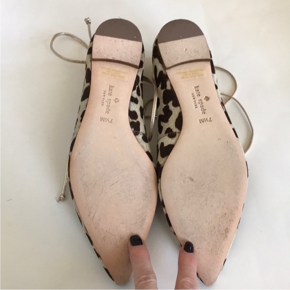 Kate Spade Genie Calf Hair Lace Up Flats in Blush Napa/Leopard Print - Picture 6 of 7